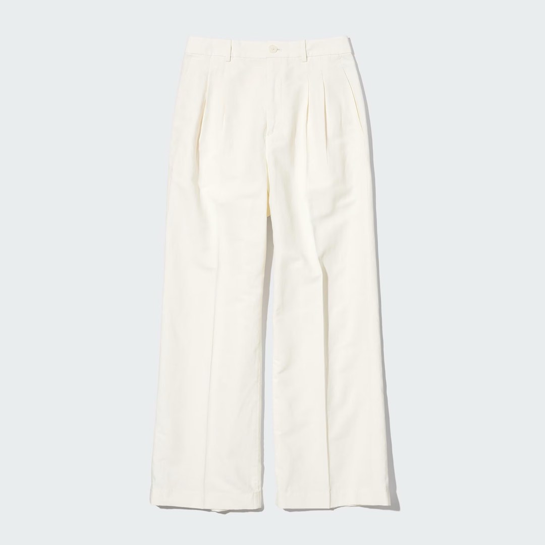 uniqlo-linen-blend-tucked-wide-pants-length-74cm-women-s-fashion