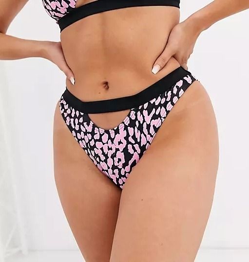 Luxe Palm Black and Pink Leopard Print Bikini Bottom UK 12