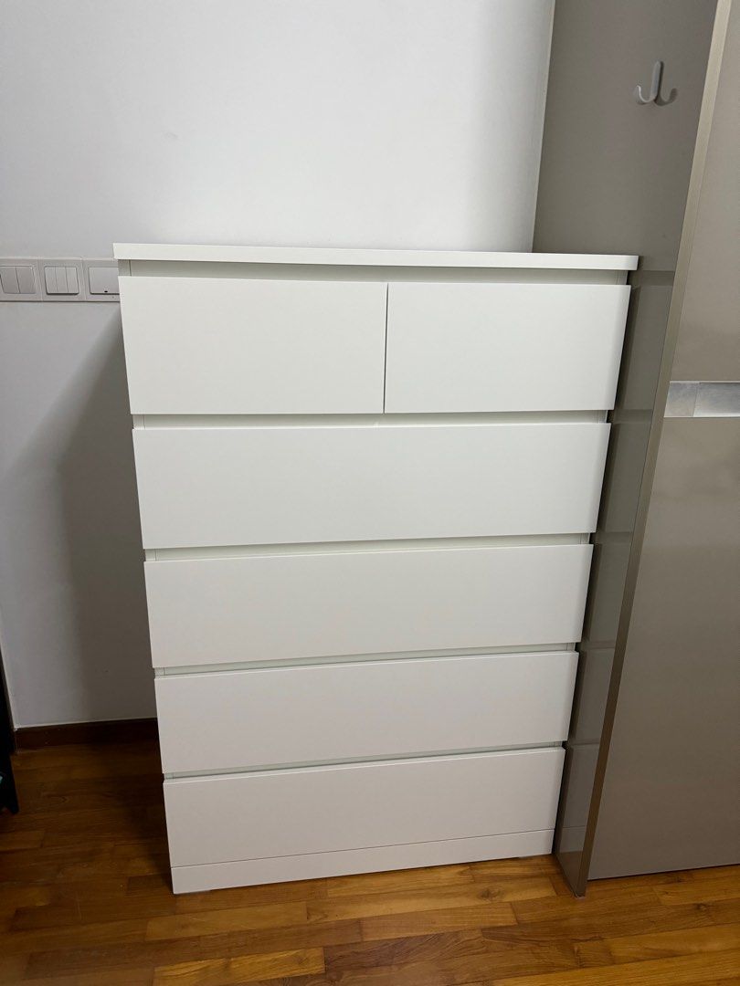 Malm from IKEA, Chest of 6 drawers, white, 80x123 cm, Furniture & Home