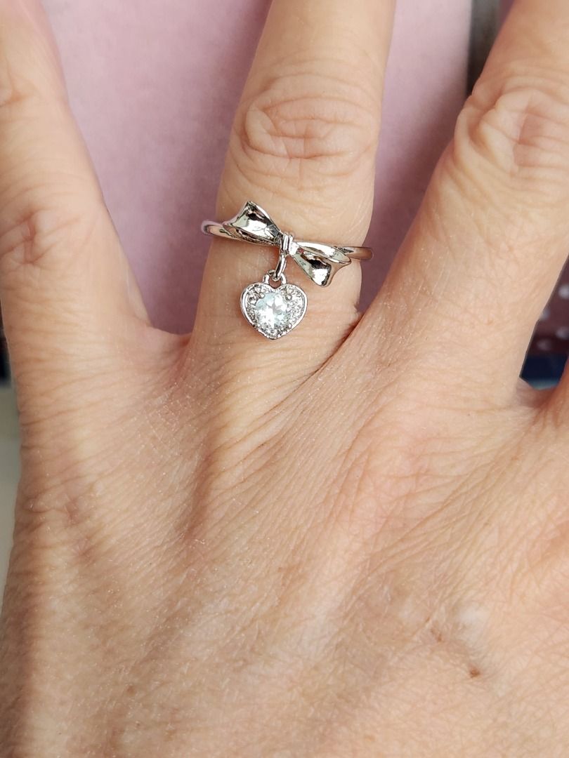 Natural Topaz Heart Design Dangling Silver Adjustable Ring