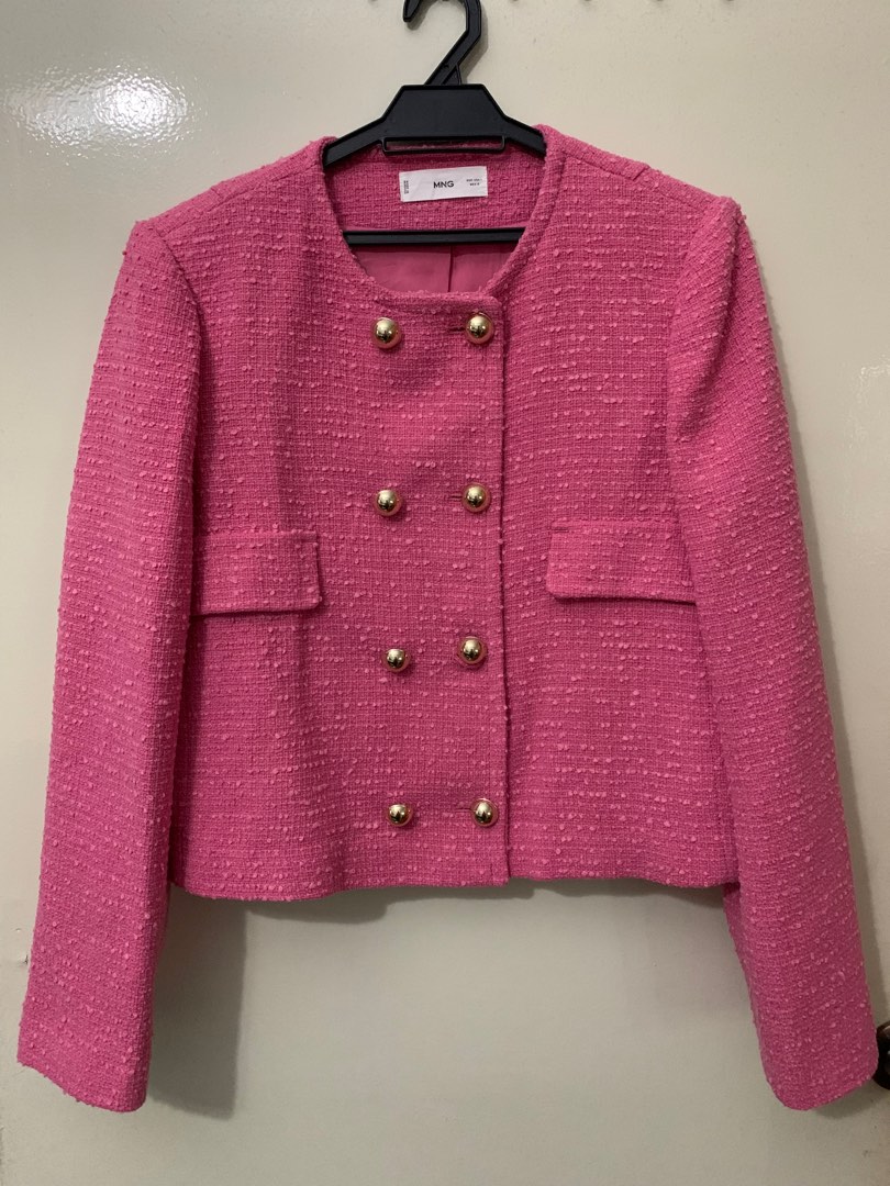 Mango Double Breasted Tweed Jacket in Pink Women s Fashion Coats