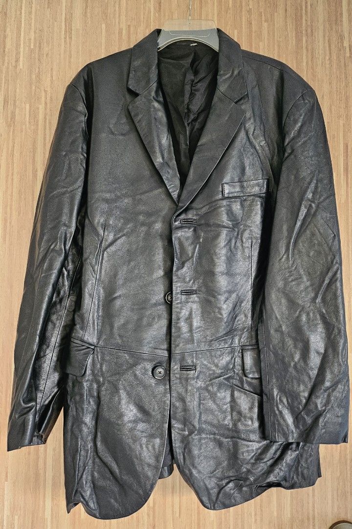 Mens black leather blazer on sale