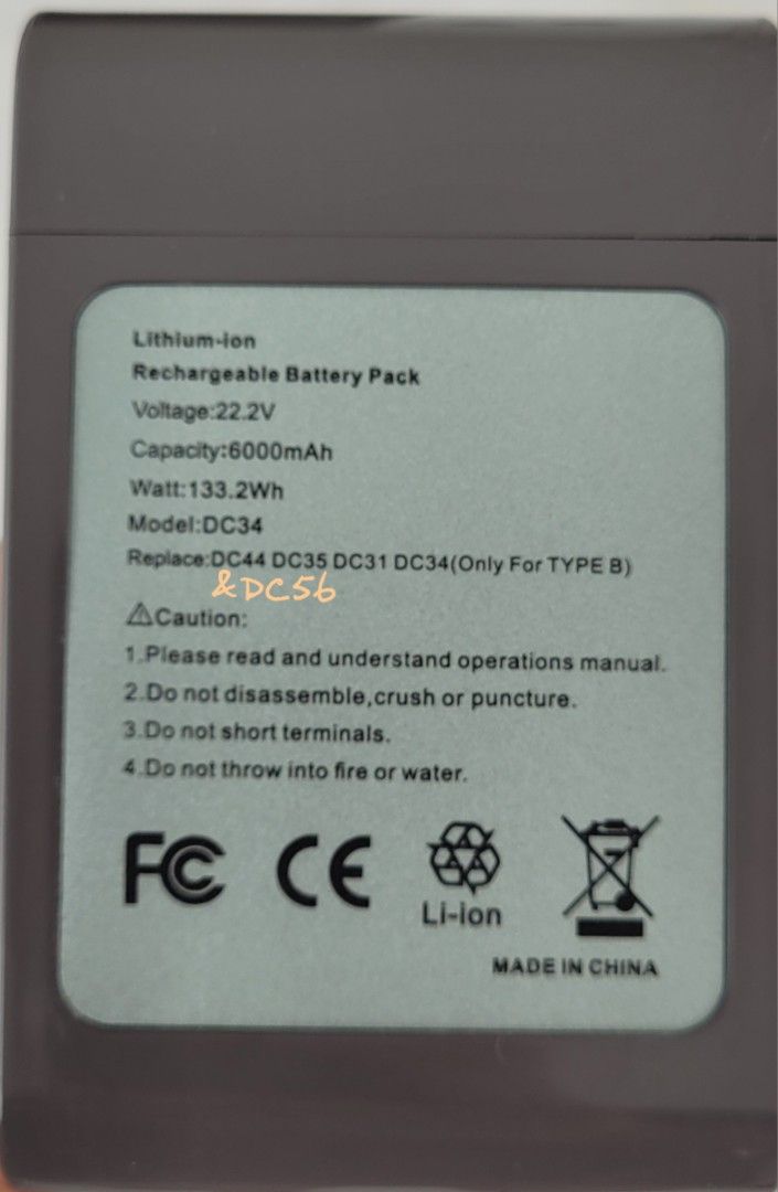 NEW Dyson 6000mAh 22.2V 133.2Wh Replacement Battery Type B