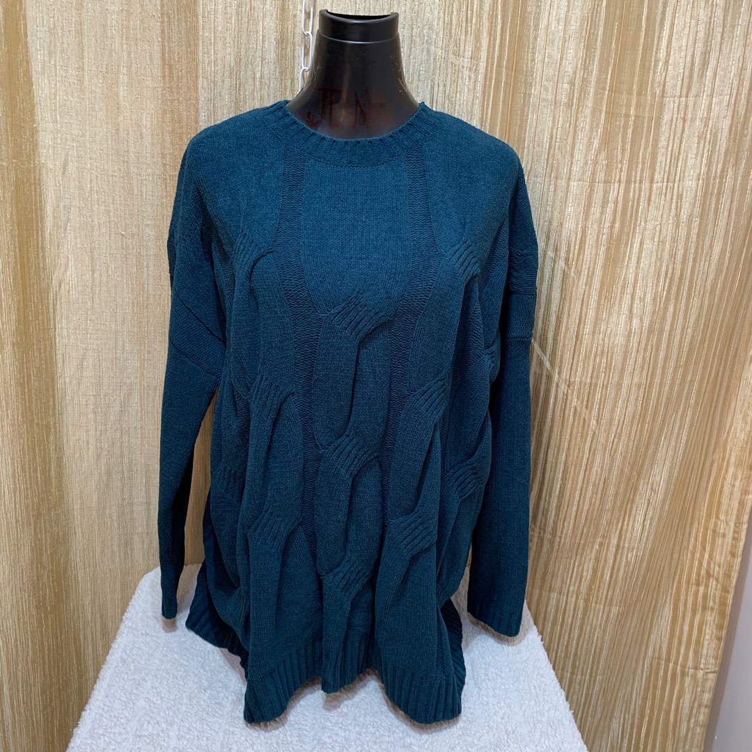 NEW J. Jill Chenille Cable Knit Sweater Soft Crew Pullover Peacock