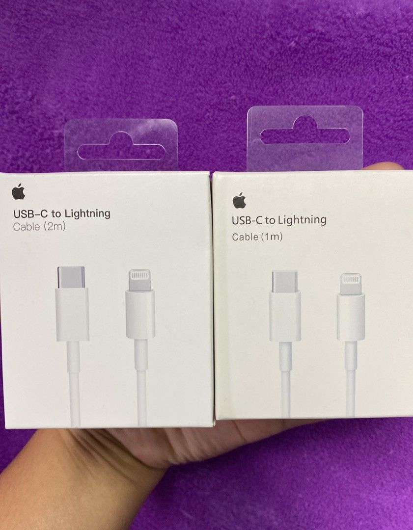 ORIGINAL IPHONE CHARGER TYPE C TO LIGHTNING 1M (Category: Chargers & Cables) located in Manila. Submitted by milasgadgetph (Listing ID 1270640637, Image 1). Description: Original iPhone charger☑️ BRADNEW AND SEALED PRICE LIST 📃🛒 Set iPhone charger 20W & 1M type c to Lightning-700 CABLE (1M) TYPE-C TO TYPE-C FOR MACBOOK-550 CABLE (2M) TYPE-C TO TYPE-C FOR MACBOOK-650 ADAPTER (35W)-850 ADAPTER (20W) - 550 CABLE (1M) TYPE-C TO LIGHTNING -450 CABLE