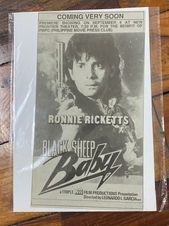 RONNIE RICKETTS AS BLACK SHEEP BABY - Tagalog Filipino Old Newspaper Clip Cut Outside OPM Filipino Cinema Movie House Poster Wall Print Decor Ad