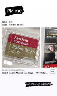 Sandisk Extreme MicroSD card 256gb - 190/130mbps 4k U3 A2 V30 for action cam drones insta360 nintendo switch etc