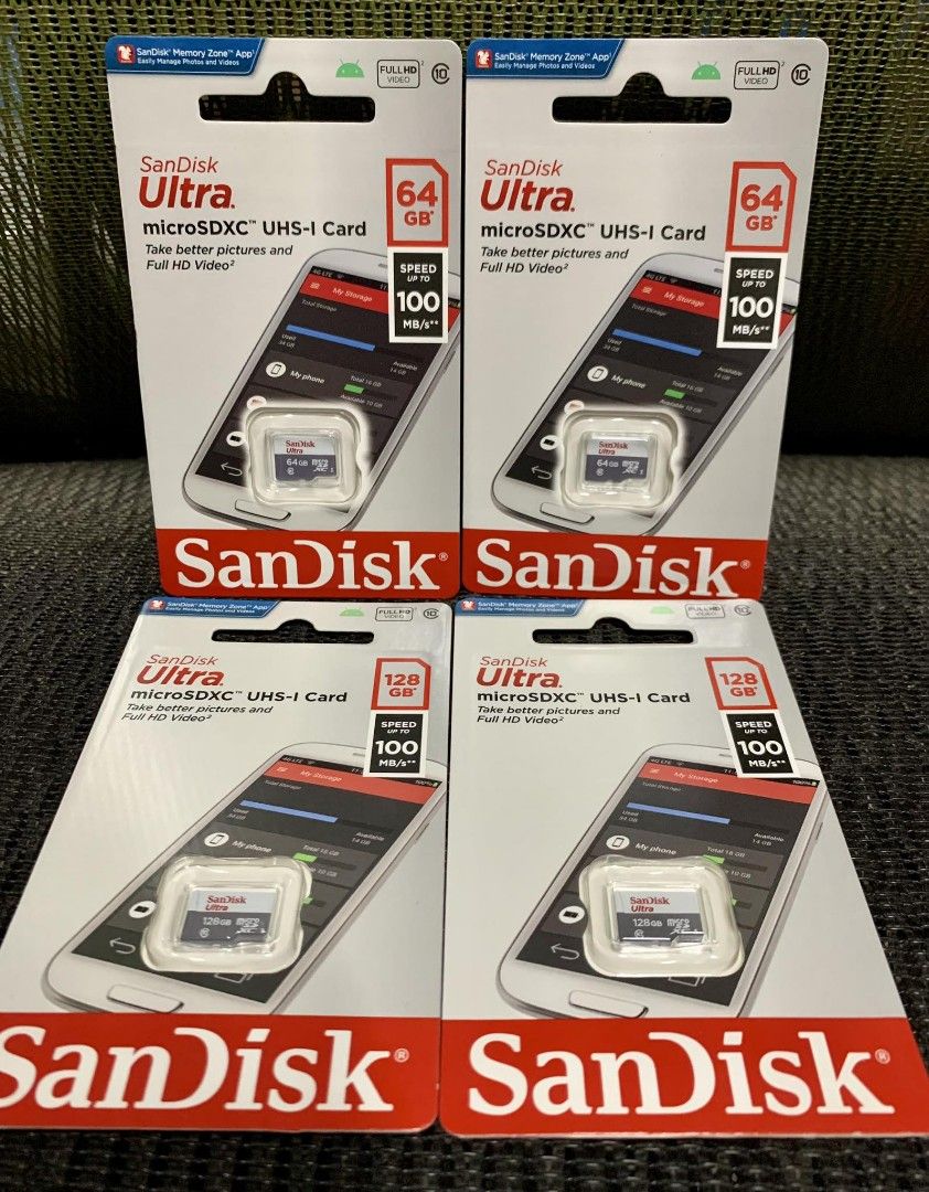 SANDISK ULTRA (Category: Memory & SD Cards) located in Makati City. Submitted by marizacost86218 (Listing ID 1270740064, Image 2). Description: SANDISK MICRO SD SDXC / SDHC CARD CLASS 10 👉AVAILABLE 1TB 150 MB/s 512gb 150 MB/s 256gb 150 MB/s 128gb 100 MB/s 64gb 100 MB/s 32gb 100 MB/s 16gb 80 MB/s *MicroSd card 1tb / 512gb / 256gb A1 for faster mobile app performane capture,transfer and app speeds. *Take better pictures and full hd video 👉Brand n