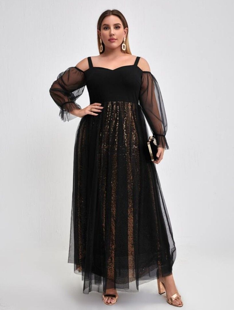 SHEIN CURVE Black Glittery Gown(Glitz and Glam), Women's Fashion, Dresses &  Sets, Evening dresses & gowns on Carousell