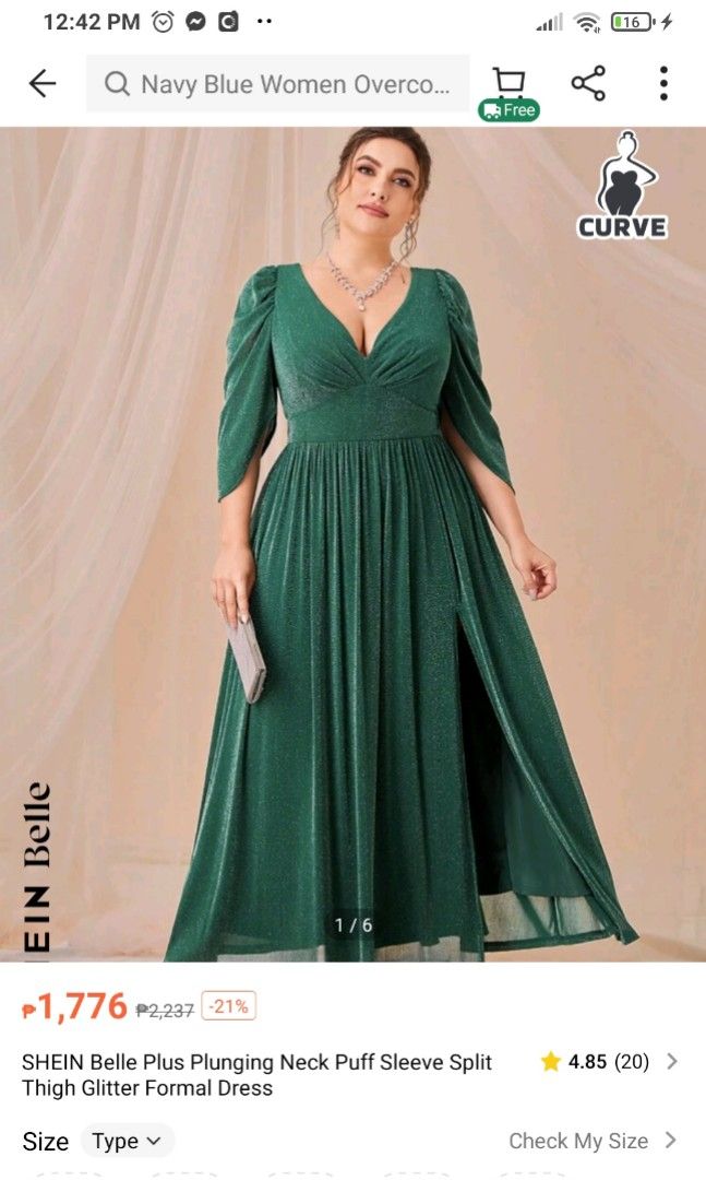 Shein Plus size green evening gown, Women's Fashion, Dresses & Sets,  Evening dresses & gowns on Carousell