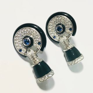 Silver and Onyx Earrings with Blue Sapphire