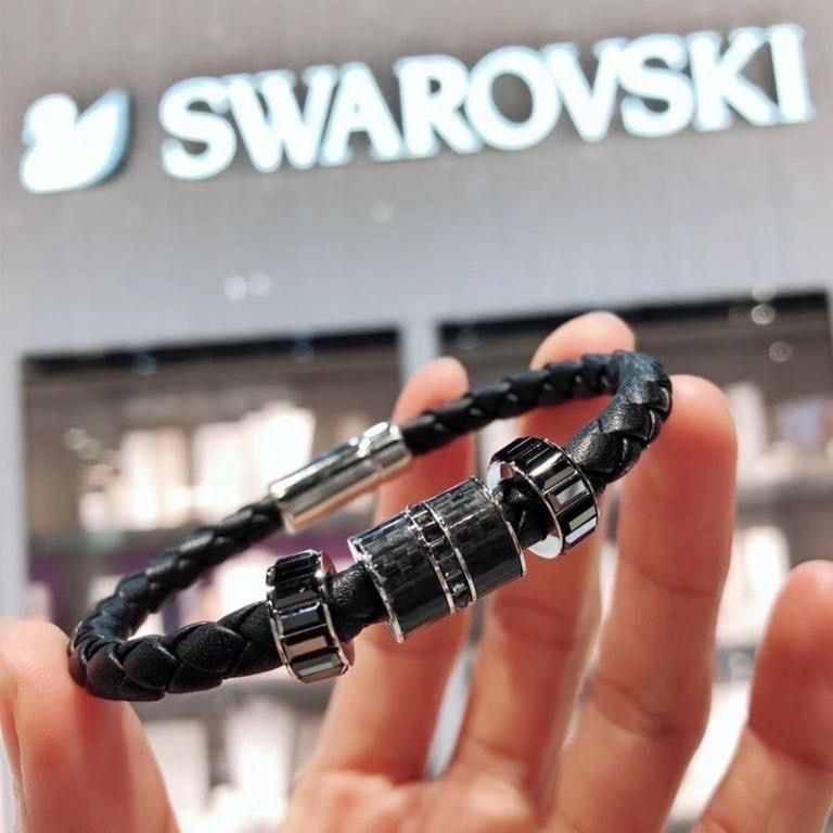 Swarovski diagonal bracelet black leather sale