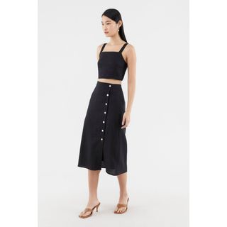 Zara asymmetrical white viscose linen button midi skirt