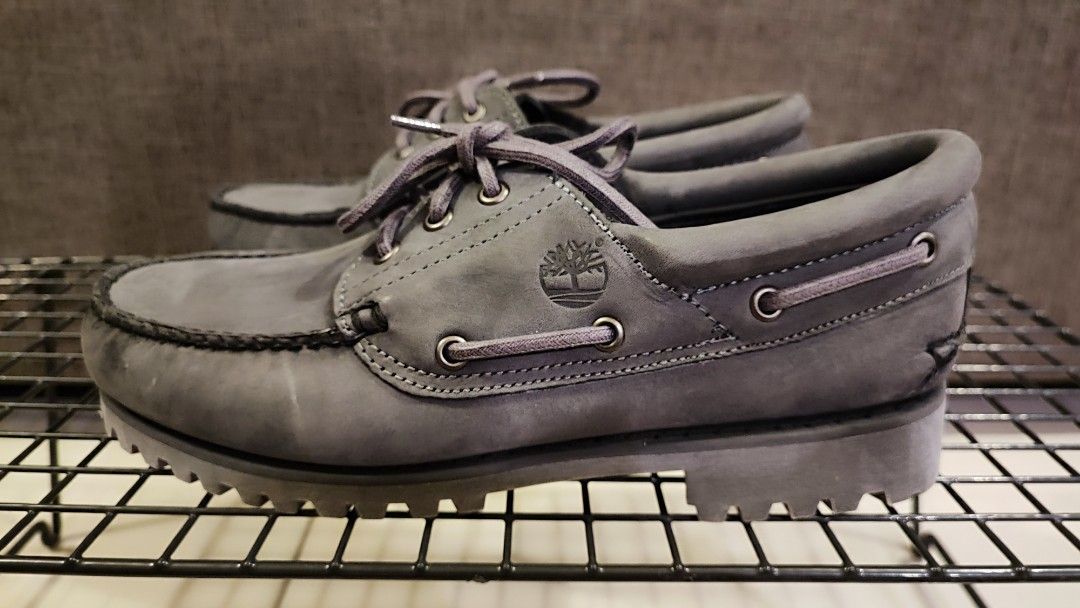 Grey leather boat shoes outlet