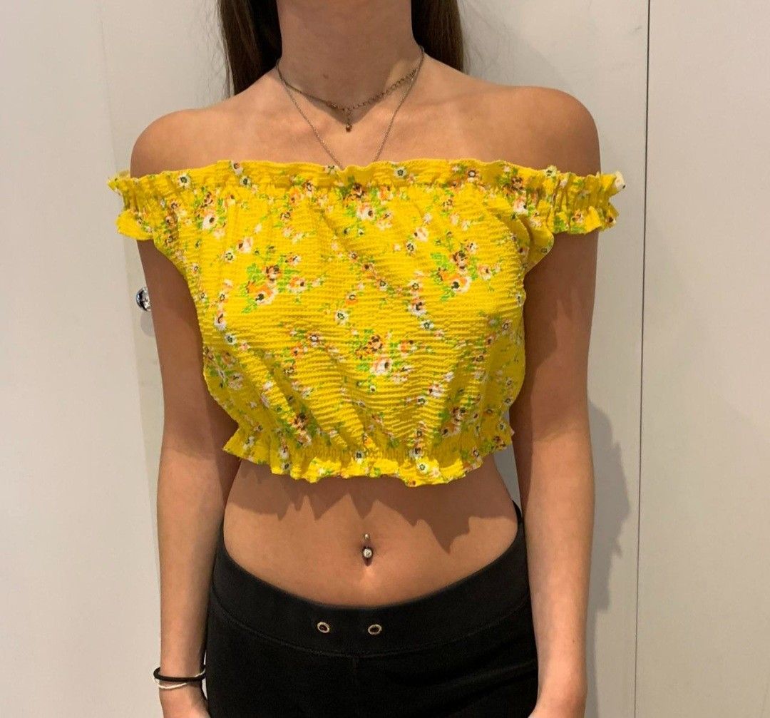 Topshop yellow crop shop top