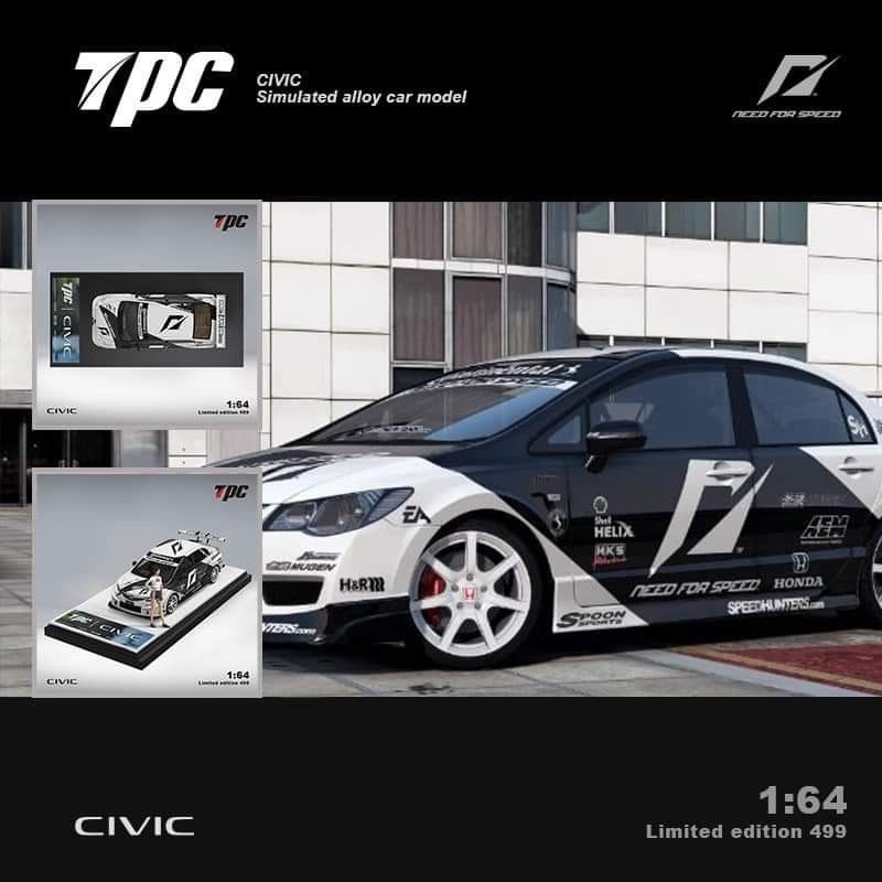TPC 1:64合金模型！Civic思域FD2改装版，Need For Speed 黑白拉花售完 