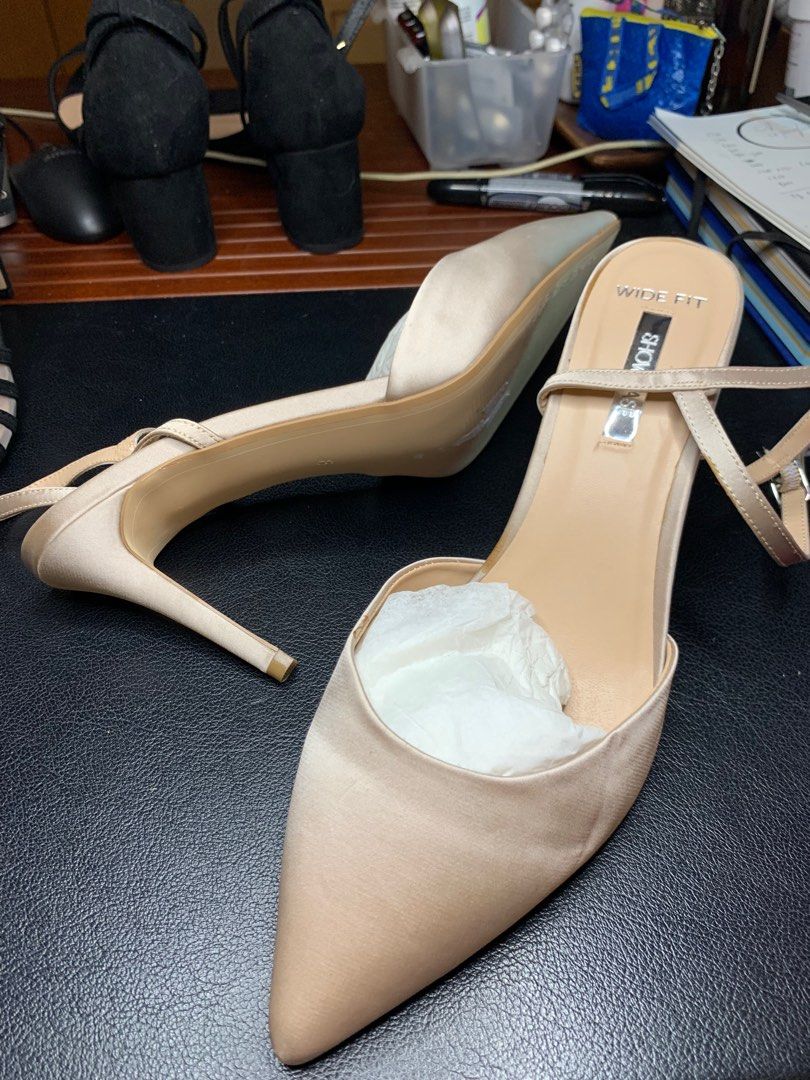 UK size 8 Wide fit Champagne Satin Stilleto Heels