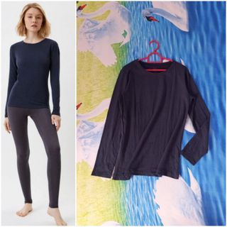 UNIQLO Extra Warm Cotton Heattech Crewneck TShirt (Navy XL)