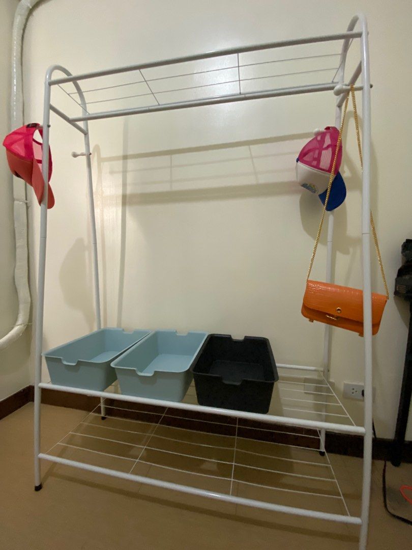 Used Dress Rack used Clothes Shelf / Rack ( FREE 30 hangers and 3 storage baskets ...