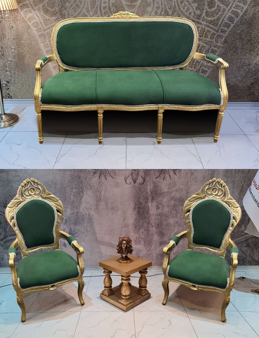 Victorian Green Classic Golden Sofa Set