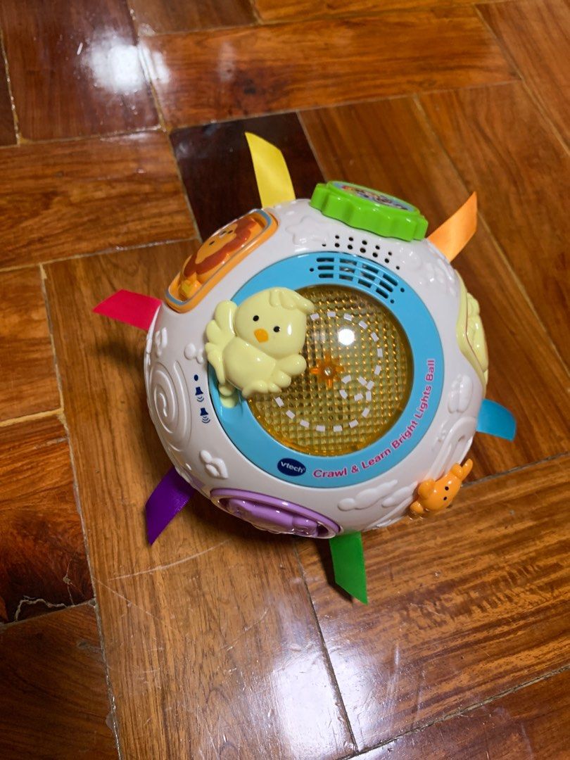 VTech Baby Crawl and Learn Bright Lights Ball (Category: Infant Playtime) located in Quezon City. Submitted by cdgextra (Listing ID 1270668287, Image 2). Description: Originally bought for 1799 in Toy Kingdom. RFS: Baby doesn’t use it! Just opened from box and stayed in the play pen but not / barely used. No more box! Built-in motor activates to make the ball roll around and around, promoting crawling Twist, slide and spin the manipulative featur