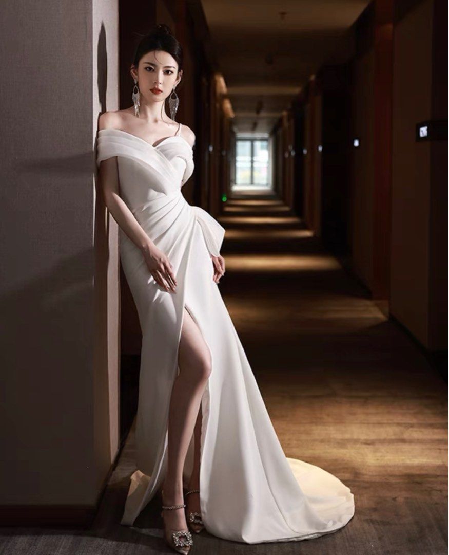 White silk evening gown discount