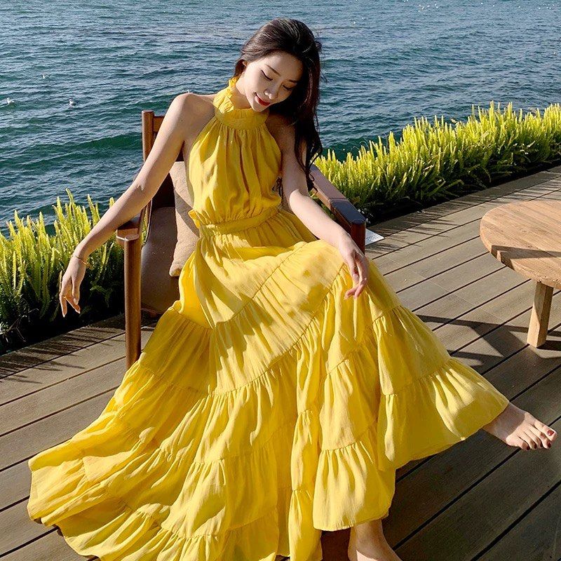 Long yellow dress online
