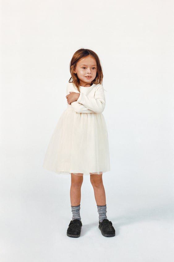 Zara kids girls white cream contrast tulle dress Babies Kids Babies Kids Fashion on Carousell