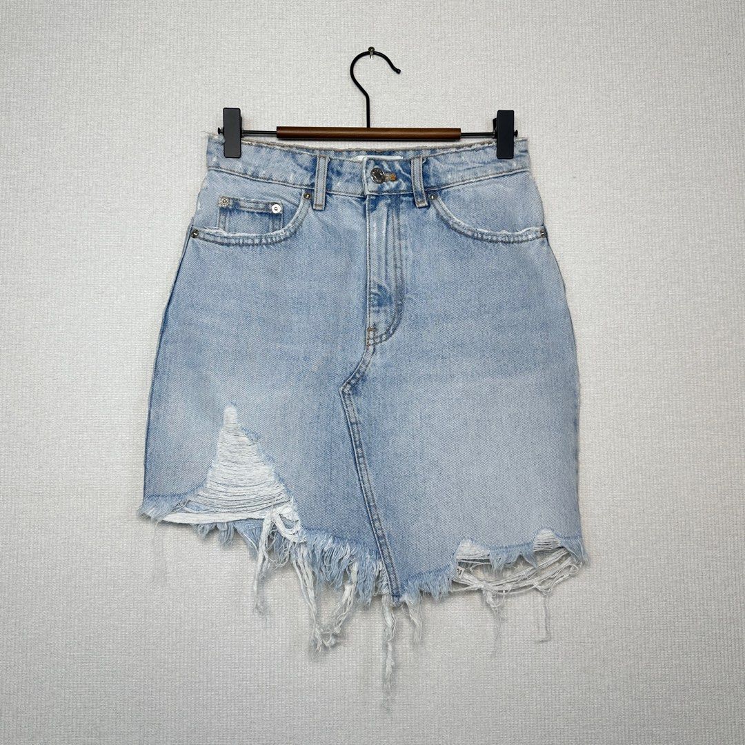 Ripped denim mini skirt zara sale