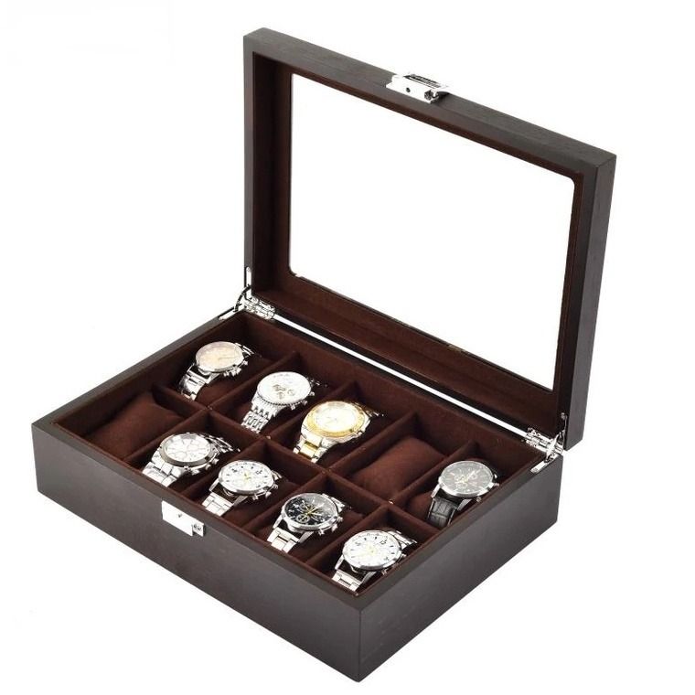 10 Slots Dark Brown Soft Cushions Watch Jewelry Storage Display