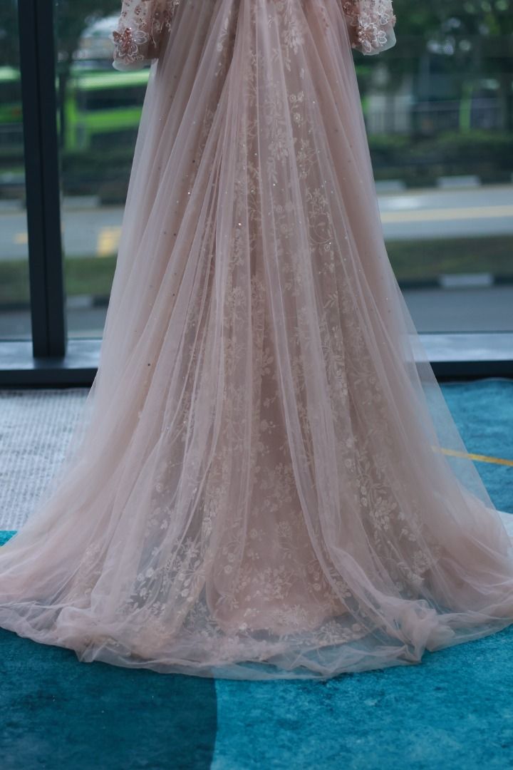 Long sleeve rose on sale gold wedding dress
