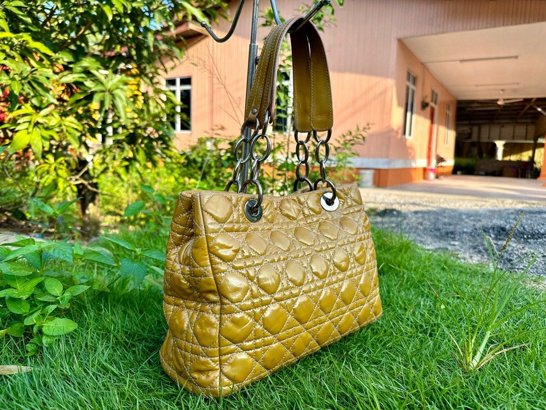 Authentic Christian Dior Cannage Quilted Patent Leather Tote Bag