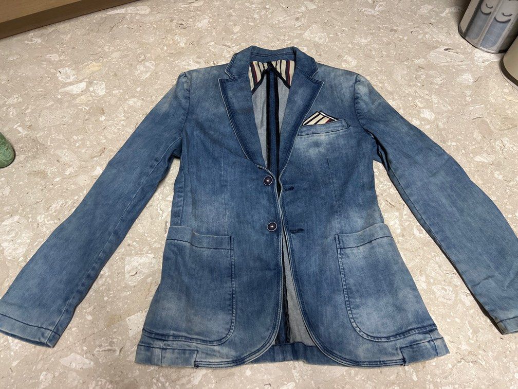 Authentic Zara Man Distressed Denim Blazer Jacket Outerwear Size