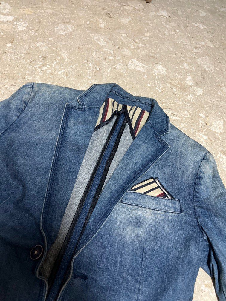 Men's blue cheap denim blazer jacket