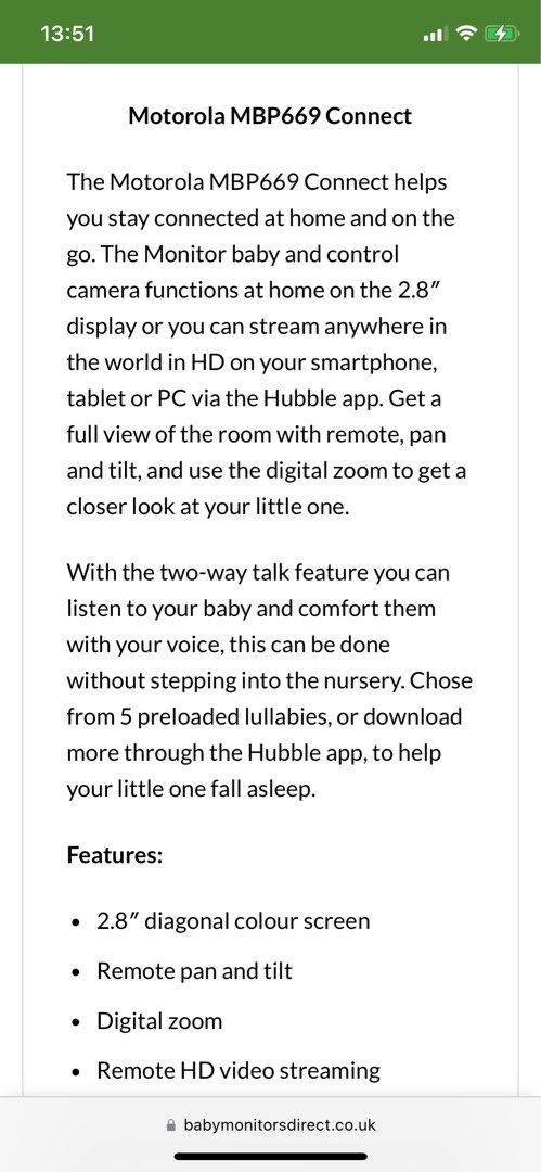 Motorola Baby Monitor and Camera MBP669 CONNECT