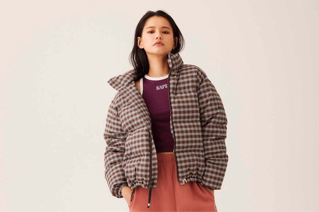 Checked puffer jacket womens top