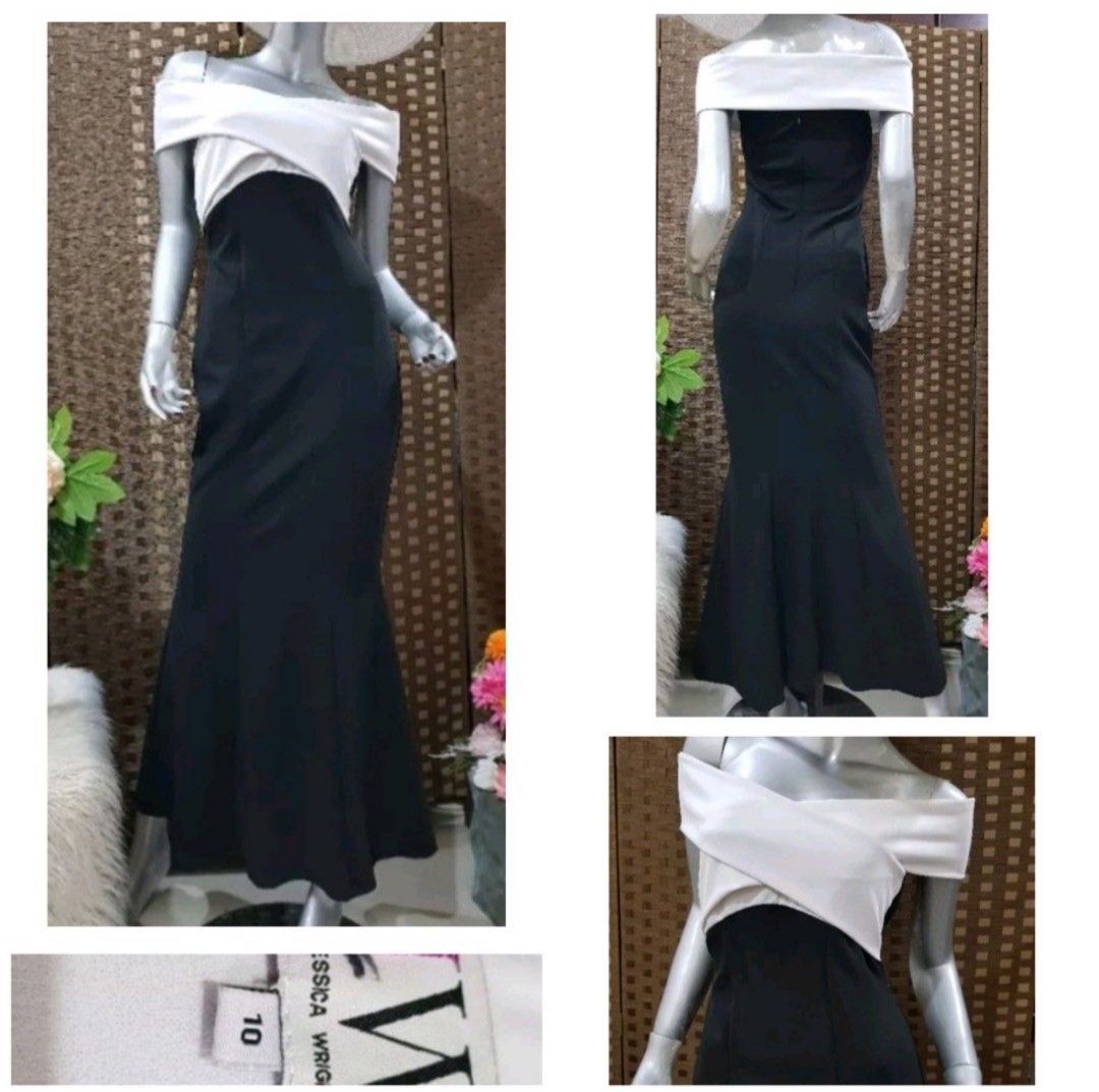 Black and White Off shoulder Gown (Category: Evening dresses & gowns) located in Makati City. Submitted by MLVDL (Listing ID 1270877578, Image 1). Description: Brand: Jessica Wright back zipper size 10 chest up to 34” waist 26 length 54 RFS: Bought from a carousel seller for P1000.00, but did not end up attending the event I was suppose to use it for First 2 photos are actual photos, Remaining 3 photos are comparisons to the dress Formal gown Eve