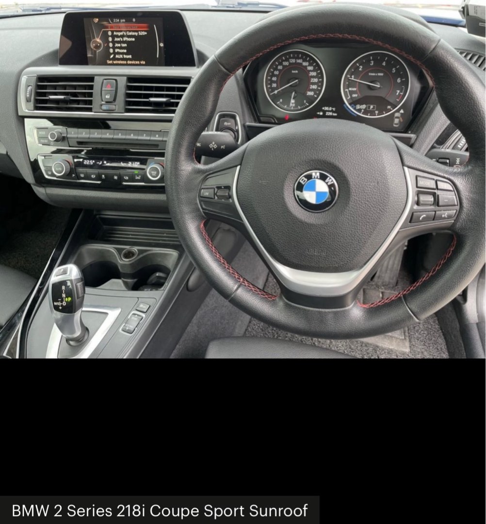 BMW 2 Series Coupe 218i Sport (A) (Category: Used Cars) located in Singapore. Submitted by meeshtoe (Listing ID 1270952555, Image 2). Description: Cat B renewed 5years from mid May 2026 Imagine driving this car just for under 18k depre annually! Very well taken care of. Back seat fits 2 adults up to 1.7m in height. Serviced timely. Wear and tear parts replaced promptly..