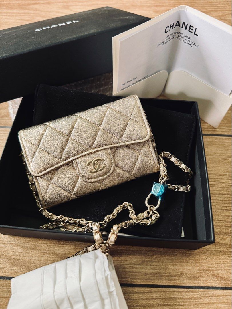 BNIB Authentic Chanel Waist Belt Card Holder in Champagne GHW