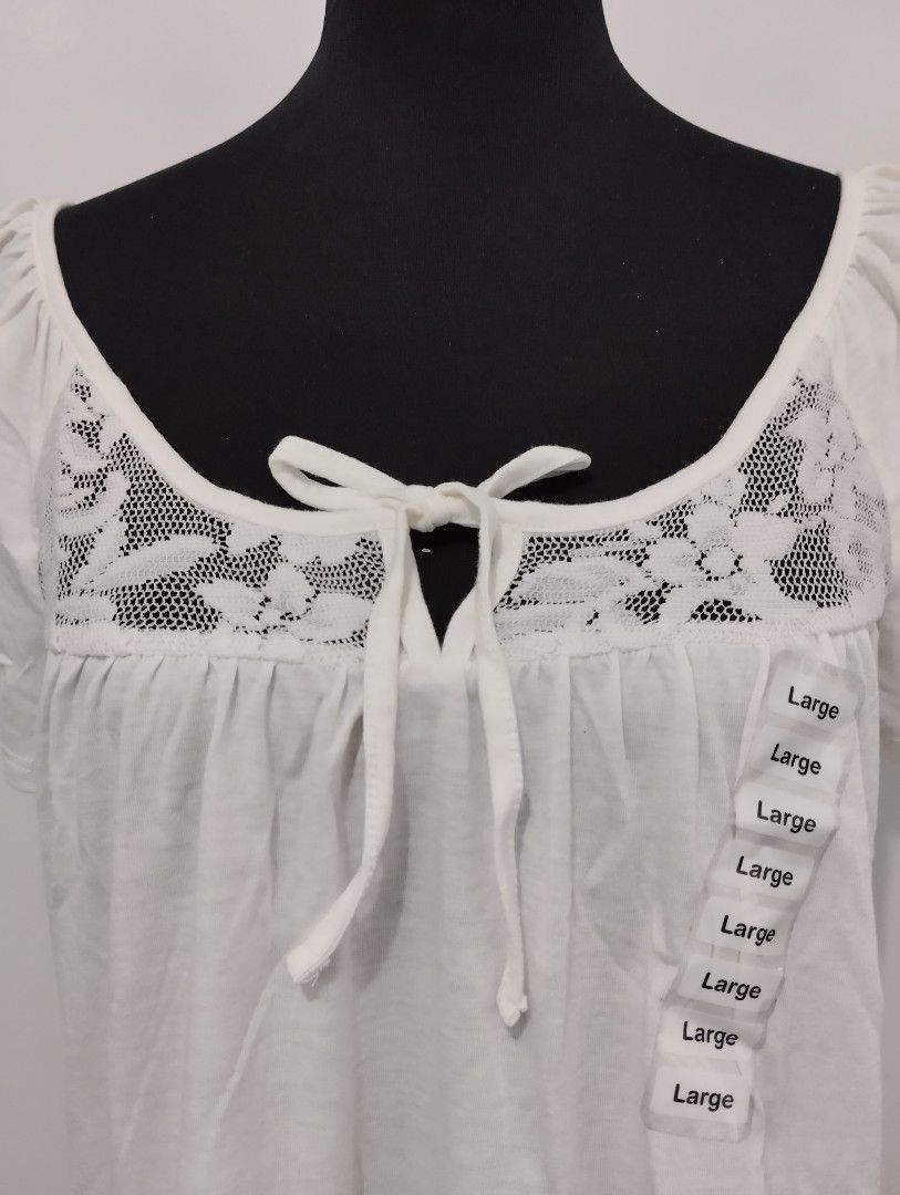 Brand New AMERICAN RAG Ivory Beige Lace Boho Peasant Top Plus