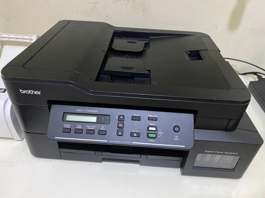 Brother DCP-T720DW Print, Scan, Copy, ADF Wifi Printer (Category: Printers, Scanners & Copiers) located in Taytay. Submitted by divinagracia. (Listing ID 1270833118, Image 1). Description: For Sale Brother DCP-T720DW ₱9,900 Features Print, Scan, Copy, ADF Connectivity: Wi-Fi, USB, Wireless Direct Printing Speed Up to 17/16.5 ipm (ISO) Mono/Color Duplex Printing Print Resolution up to 1,200 x 6,000 dpi 20-sheet Auto Document Feeder Paper input cap