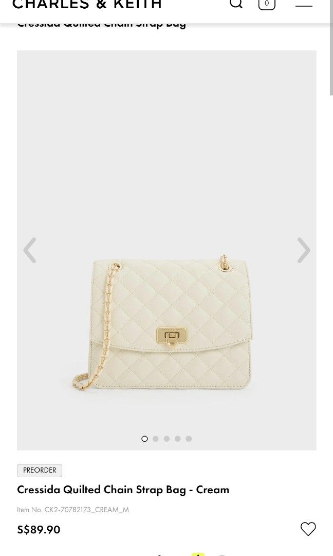 Charles and Keith CK ressida Quilted Chain Strap Bag Cream