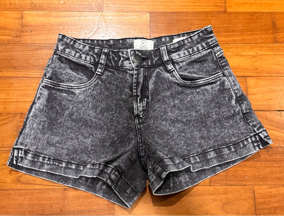 Washed black denim best sale shorts