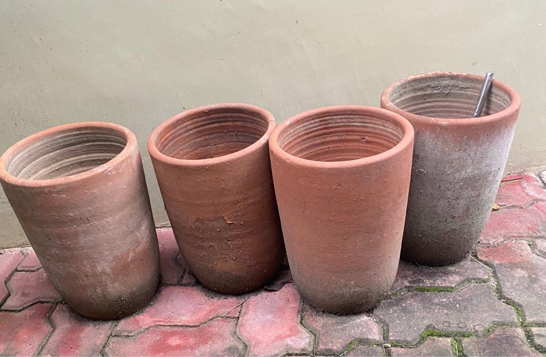 Cylindrical Terracota Pots (12” x 8”), Furniture & Home Living