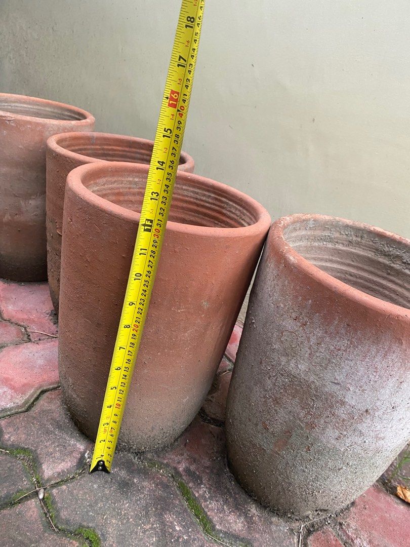 Cylindrical Terracota Pots (12” x 8”), Furniture & Home Living