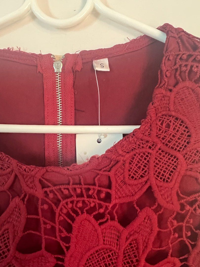 Dark Red Lace Detail Dress Women s Fashion Dresses Sets