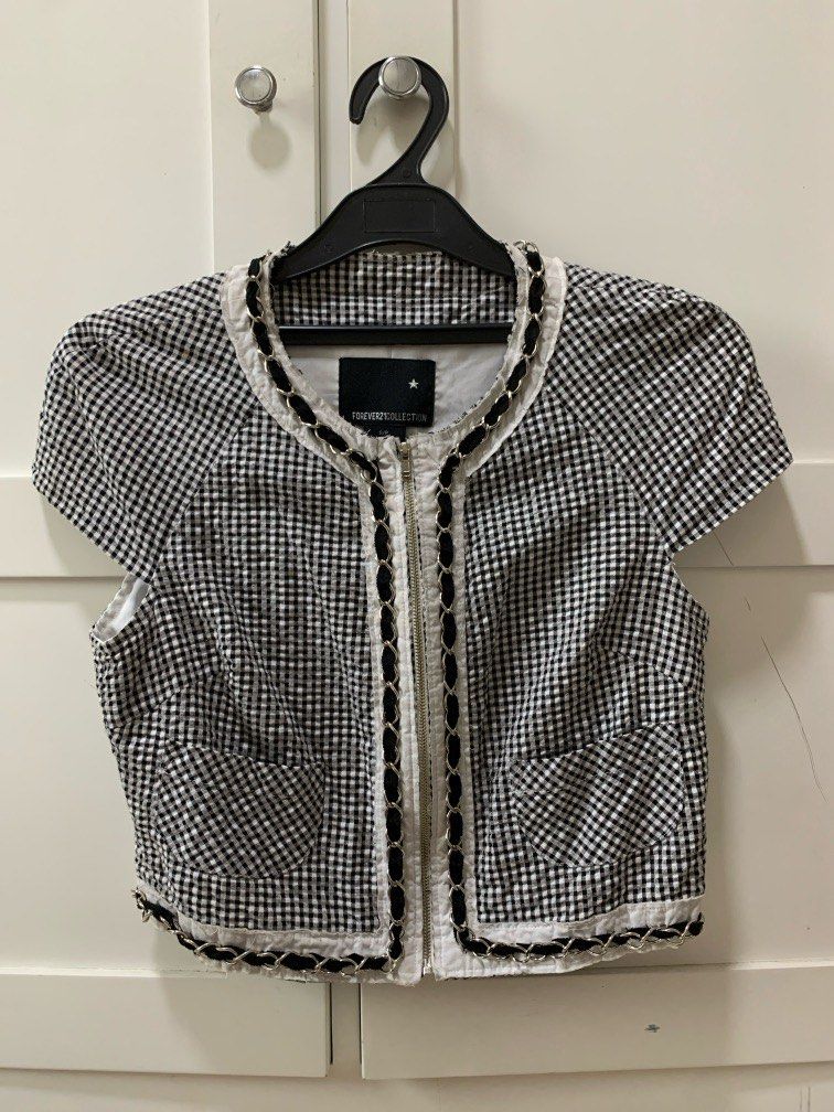 Forever 21 black white Checkered short blazer S