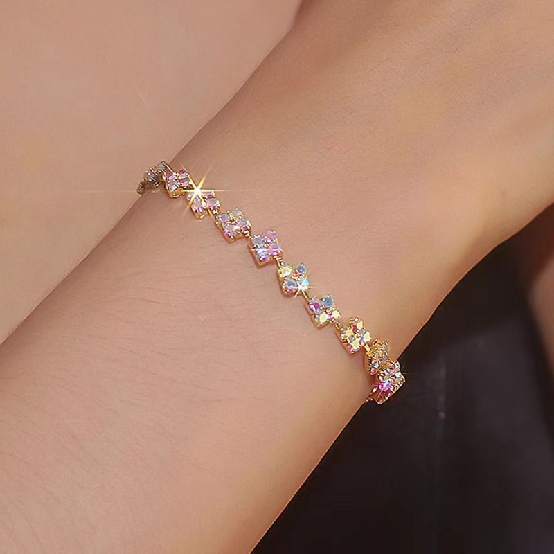 BRAND NEW Gleaming Radiance Golden Alloy Bracelet with Colorful Square Diamonds