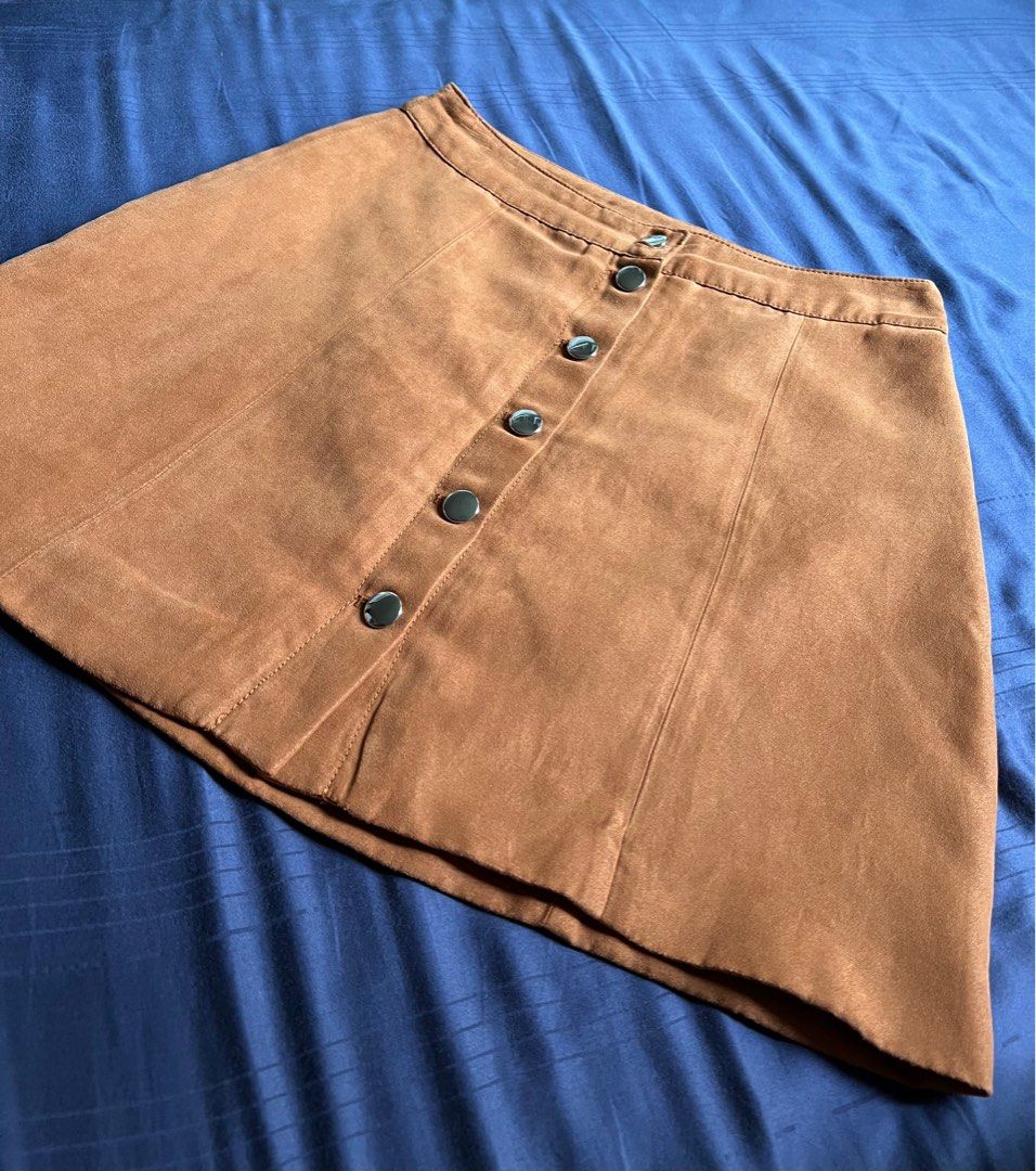 SALE 5 H M Brown Suede Button Skirt