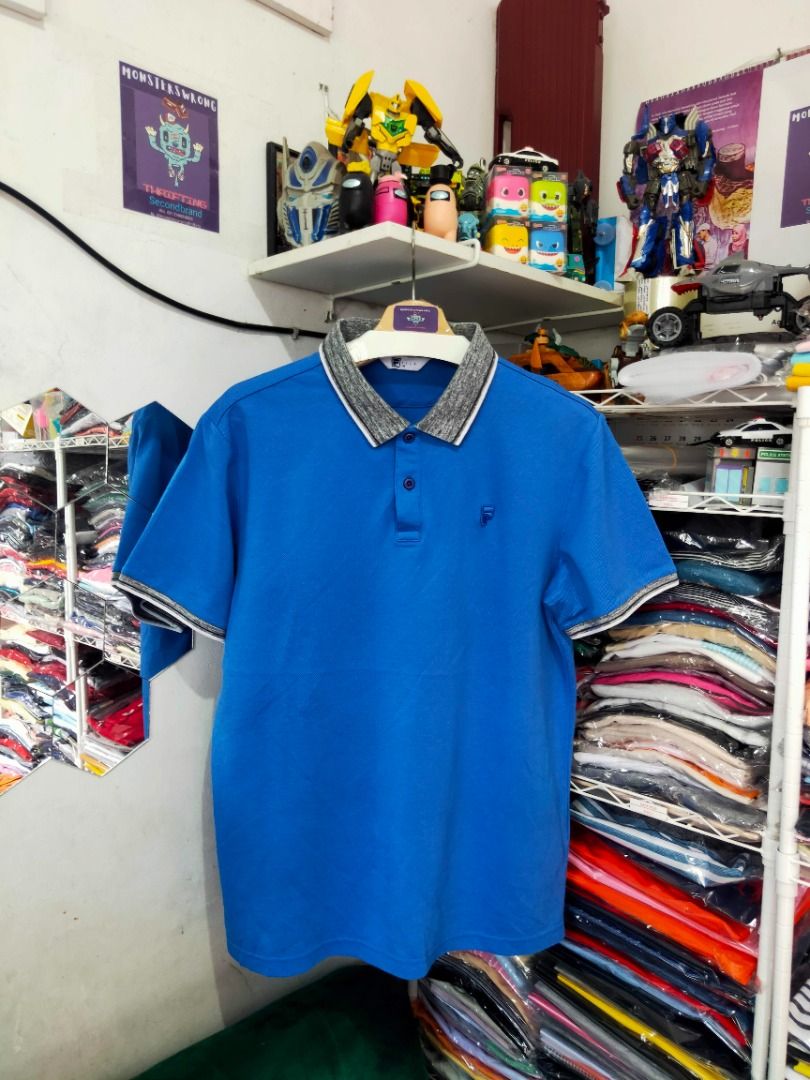 Kaos Polo Fila Biru Lengan Garis Abu Abu Small Logo F